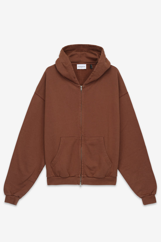 Oversized Double Zip Hoodie in Vintage Brown