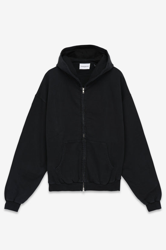 Oversized Double Zip Hoodie in Vintage Black